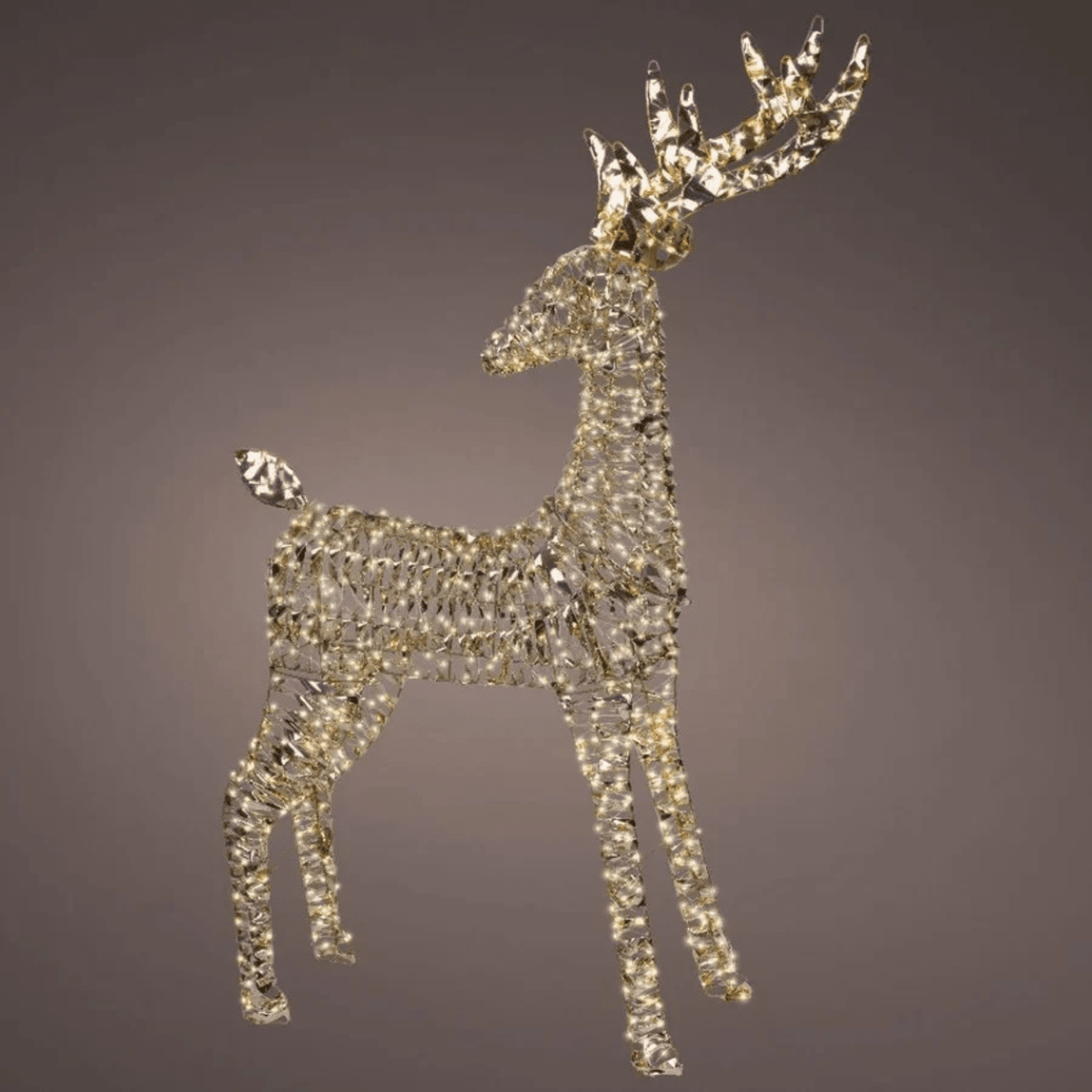 Lumineo Gold Twist Micro LED Reindeer 130cm with Flashing Effect - XMAS ROOM DECORATION - LIGHT UP - Beattys of Loughrea