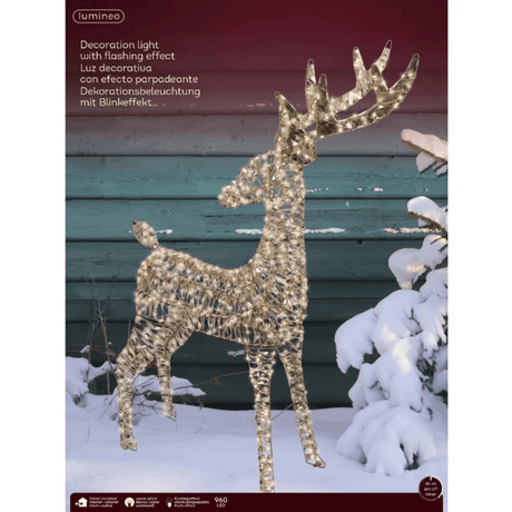 Lumineo Gold Twist Micro LED Reindeer 130cm with Flashing Effect