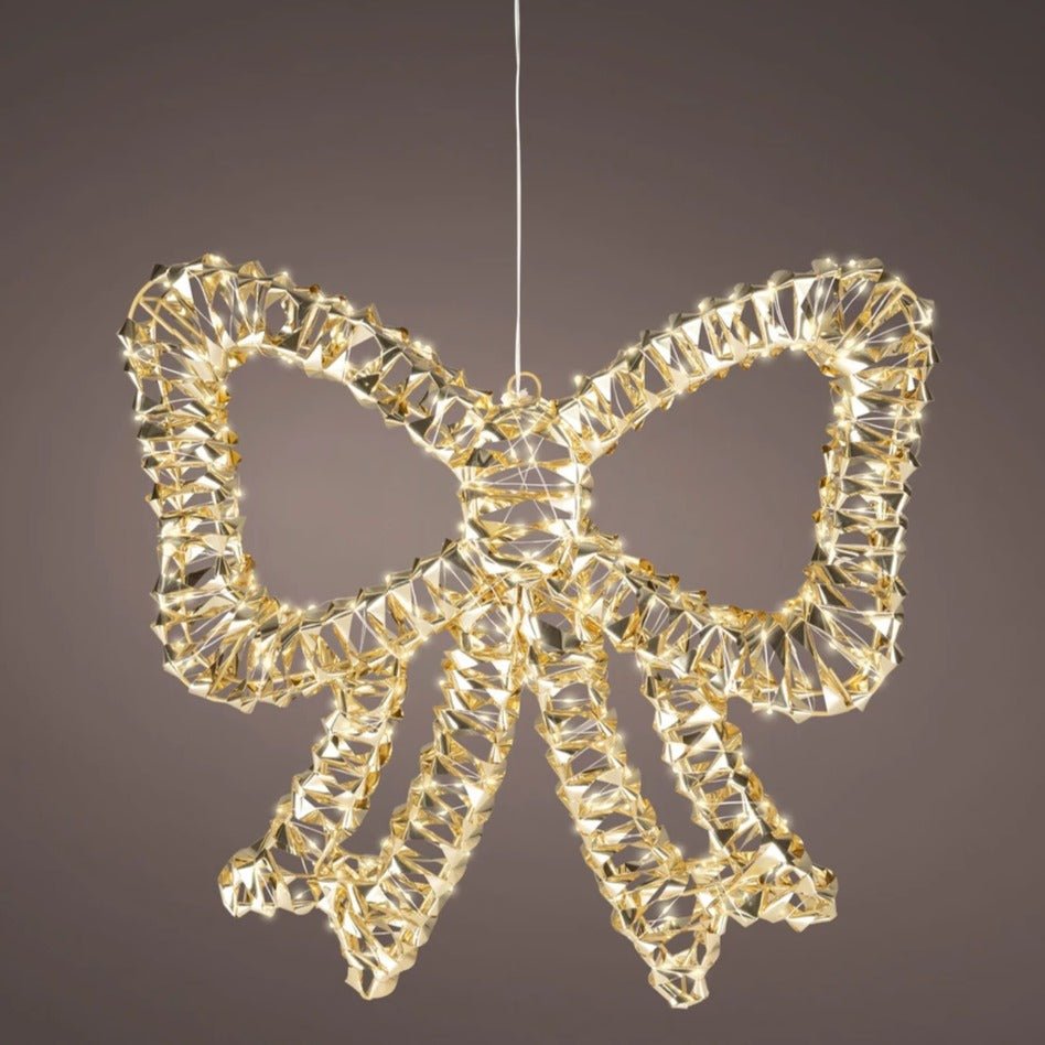 Lumineo Gold Twist Micro LED Bow 46cm - XMAS ROOM DECORATION - LIGHT UP - Beattys of Loughrea