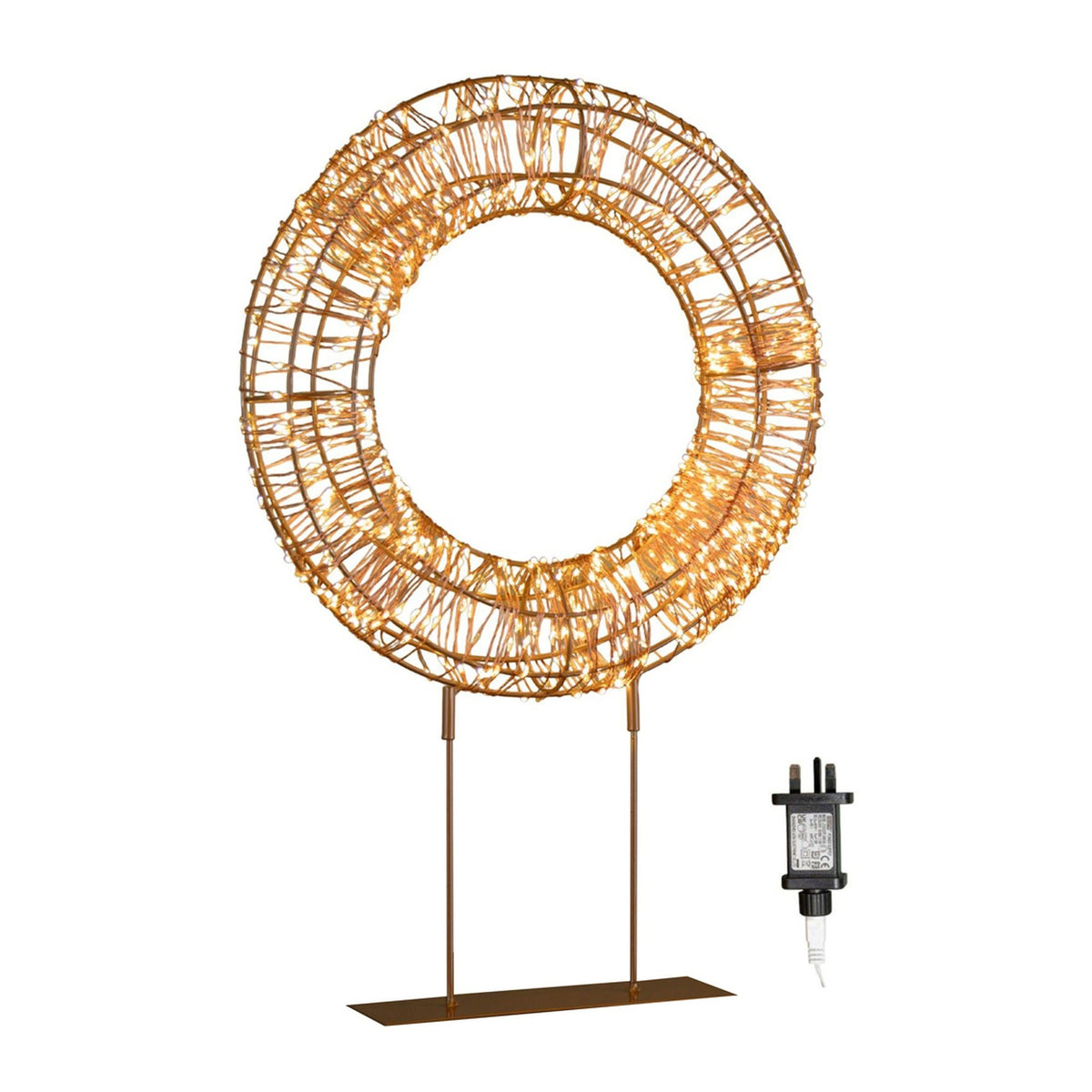 Premier Rose Gold Table Top Wreath with Timer 45cm - XMAS ROOM DECORATION - LIGHT UP - Beattys of Loughrea