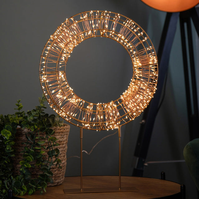 Premier Rose Gold Table Top Wreath with Timer 45cm - XMAS ROOM DECORATION - LIGHT UP - Beattys of Loughrea