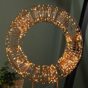 Premier Rose Gold Table Top Wreath with Timer 45cm - XMAS ROOM DECORATION - LIGHT UP - Beattys of Loughrea