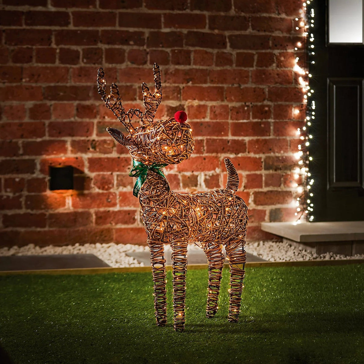 Premier Battery Operated Big Nose Reindeer 96cm - XMAS ROOM DECORATION - LIGHT UP - Beattys of Loughrea