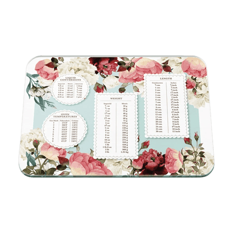 Tuftop Weights & Measures Floral Large Glass Worktop Protector – 50 x 40cm - WORKTOP SAVER - Beattys of Loughrea