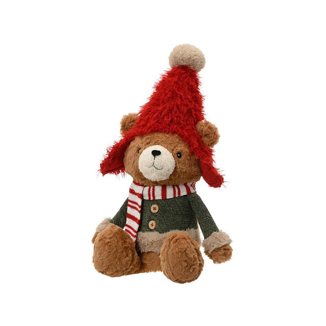 Sitting Plush Bear with Hat 44cm - XMAS SOFT DECOS - Beattys of Loughrea
