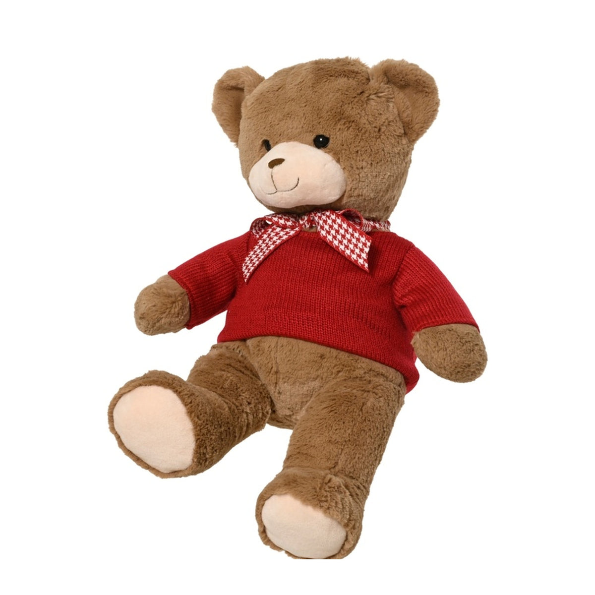 Large Sitting Teddy Bear with Red Sweater and Bow 80cm - XMAS SOFT DECOS - Beattys of Loughrea
