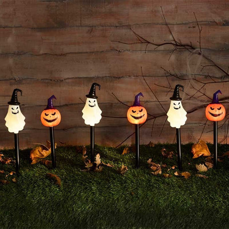 6 SpookStakes Halloween Stake Lights 40cm - GARDEN ORNAMENTS INCL SOLAR - Beattys of Loughrea