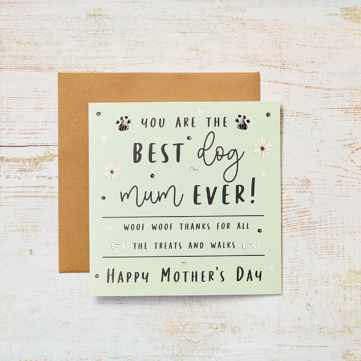 R13 BEST DOG MUM EVER CARD PALE GREEN WITH PAWPRINTS 4DG320
