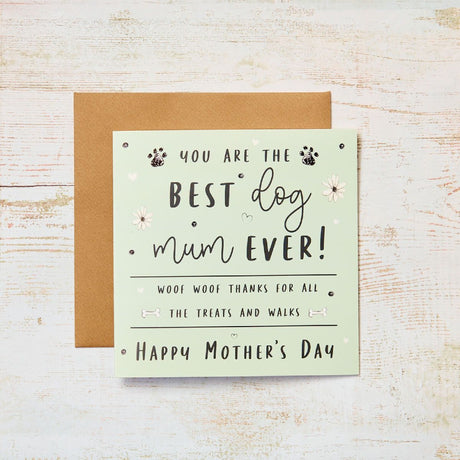 Best Dog Mum Ever Card Pale Green with Pawprints - CARD/GIFTWRAP/GIFTBAGS - Beattys of Loughrea
