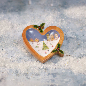 R13 CHRISTMAS MARKET SCENE HEART SHAPED MANGO DISH WITH HOLLY 8CX100
