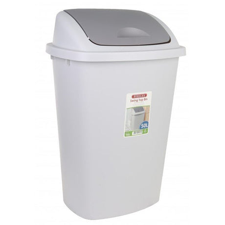 50L Grey Waste Bin with Swing Lid – Steelex - CLEANING - DUSTBIN/WASTE BIN - Beattys of Loughrea