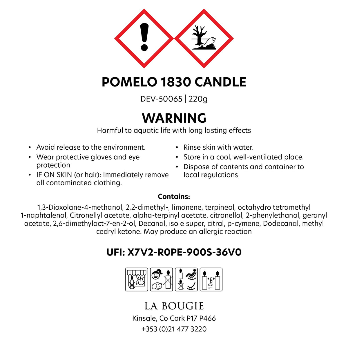 La Bougie Pomelo 1830 Candle 220g - POT POURRI/AROMATHERAPY/OILS/DIFFUSER - Beattys of Loughrea