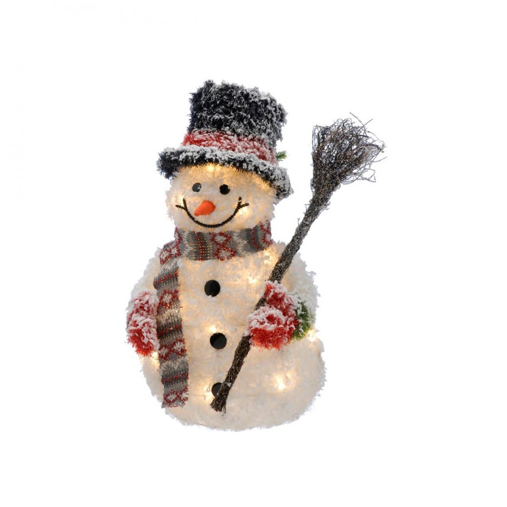 Festive LED Lit Tinsel Snowman with Broom 50cm