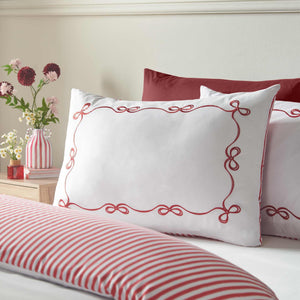 Bow Embroidery White / Red Duvet Cover Set - King