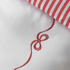Bow Embroidery White / Red Duvet Cover Set - King