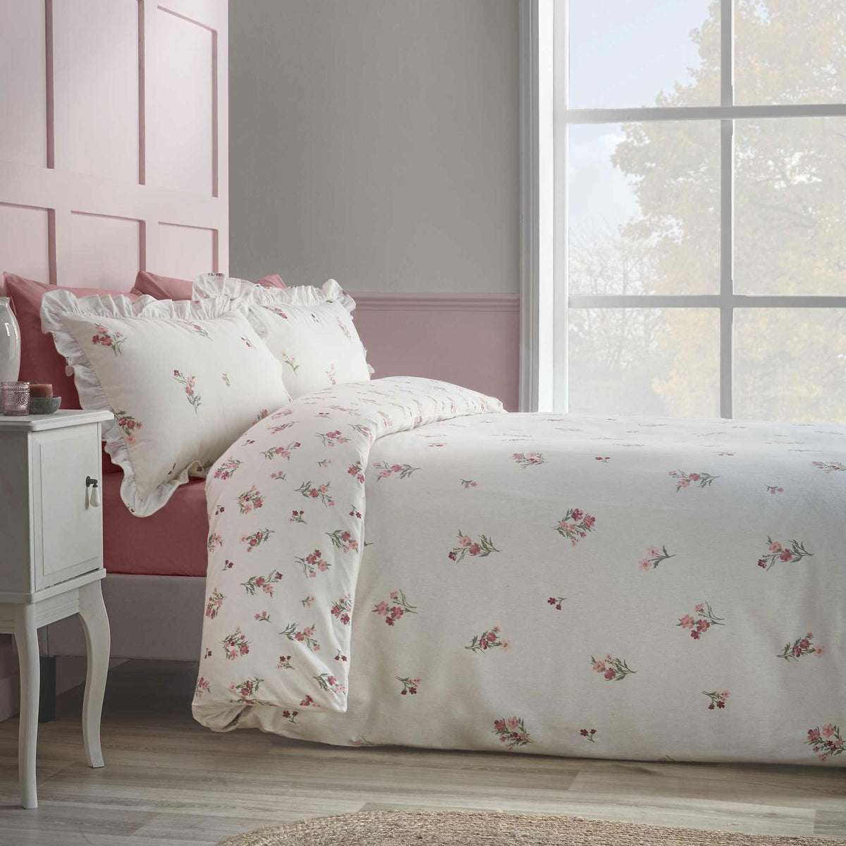 Brushed Ditsy Floral Pink Duvet Cover Set - King