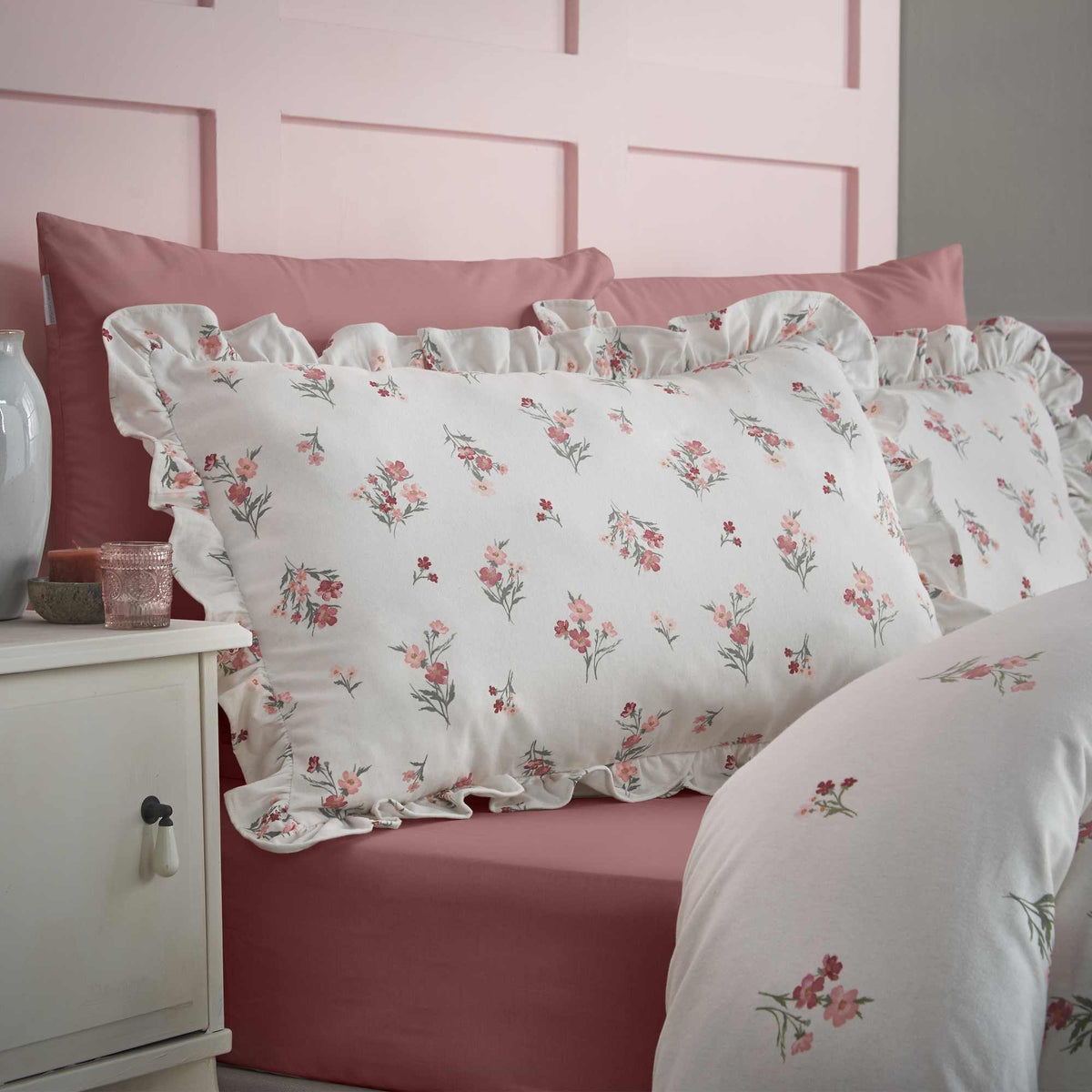 Brushed Ditsy Floral Pink Duvet Cover Set - King