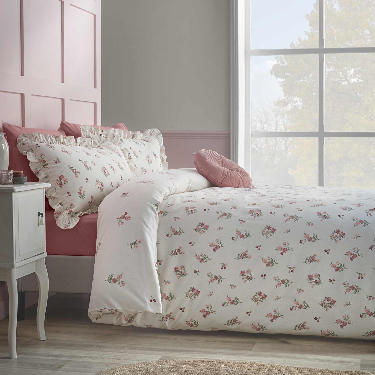 Brushed Ditsy Floral Pink Duvet Cover Set - King