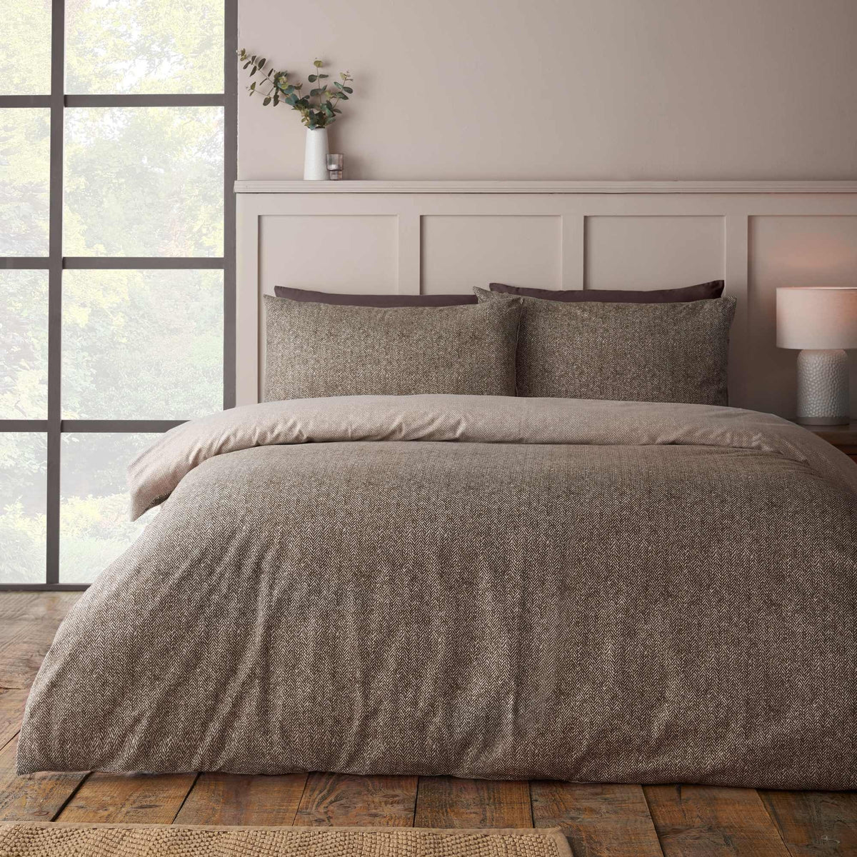 Brushed Herringbone Chocolate Duvet Cover Set - King