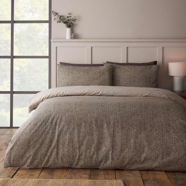 Brushed Herringbone Chocolate Duvet Cover Set - King