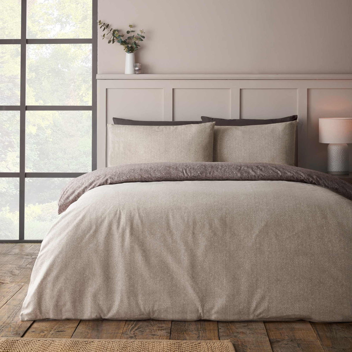 Brushed Herringbone Chocolate Duvet Cover Set - King