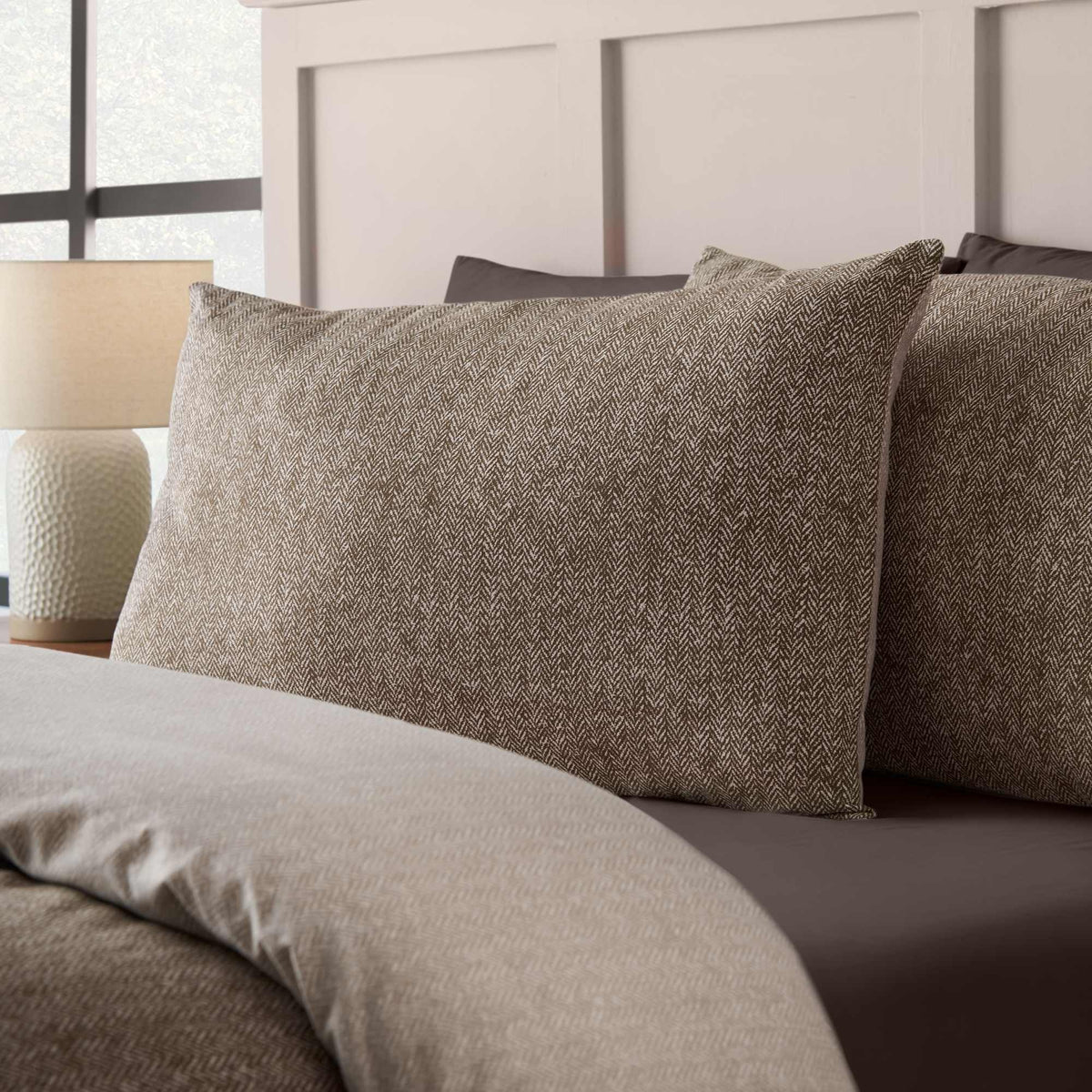 Brushed Herringbone Chocolate Duvet Cover Set - King