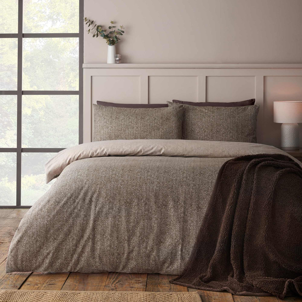 Brushed Herringbone Chocolate Duvet Cover Set - King