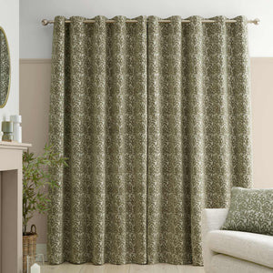 Chenille Leaves Green Eyelet Curtains - 90" x 90"