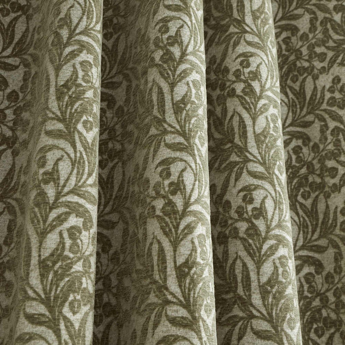 Chenille Leaves Green Eyelet Curtains - 90" x 90"