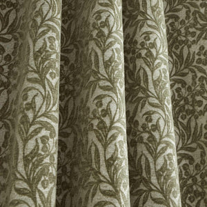 Chenille Leaves Green Eyelet Curtains - 90" x 90"