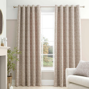 Chenille Leaves Natural Eyelet Curtains - 66" x 90"