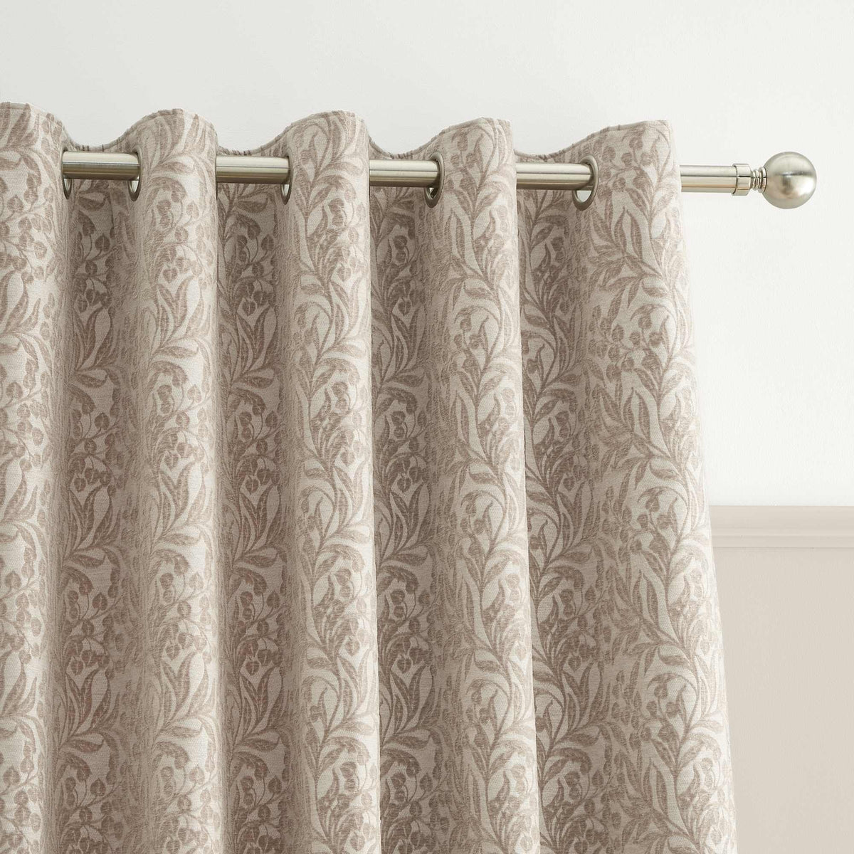 Chenille Leaves Natural Eyelet Curtains - 66" x 90"