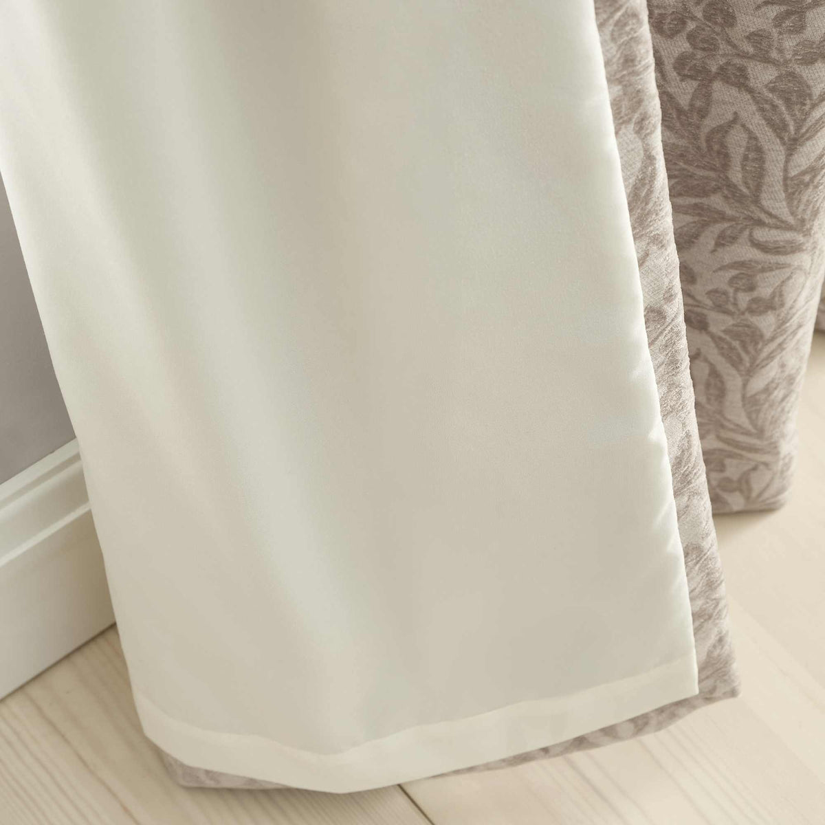 Chenille Leaves Natural Eyelet Curtains - 66" x 90"
