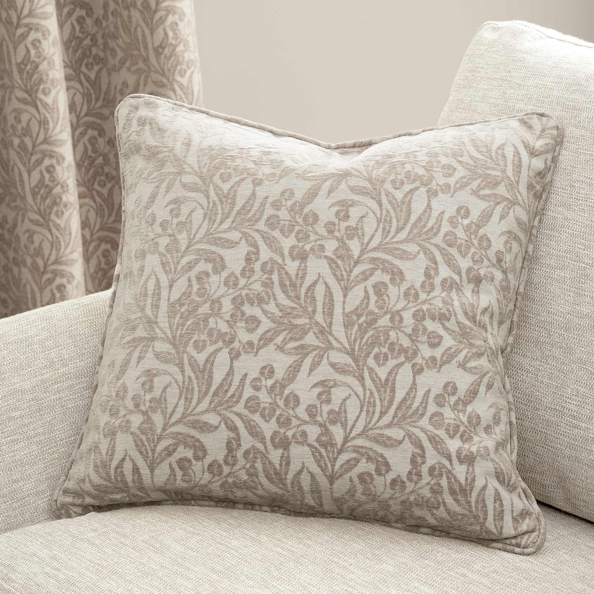 Chenille Leaves Natural Filled Cushion - 50 x 50cm