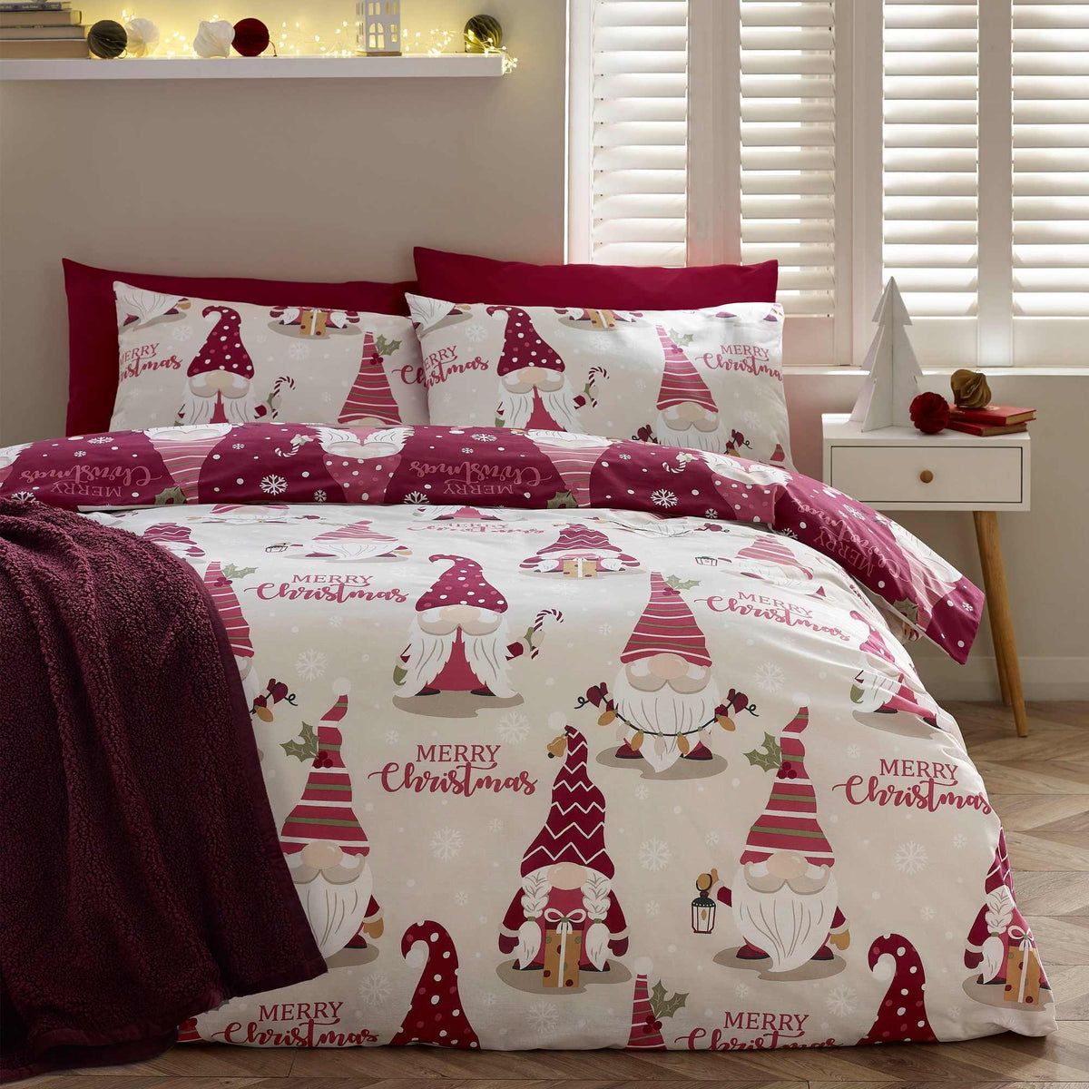 Christmas Gonks Plum Duvet Cover Set - Double