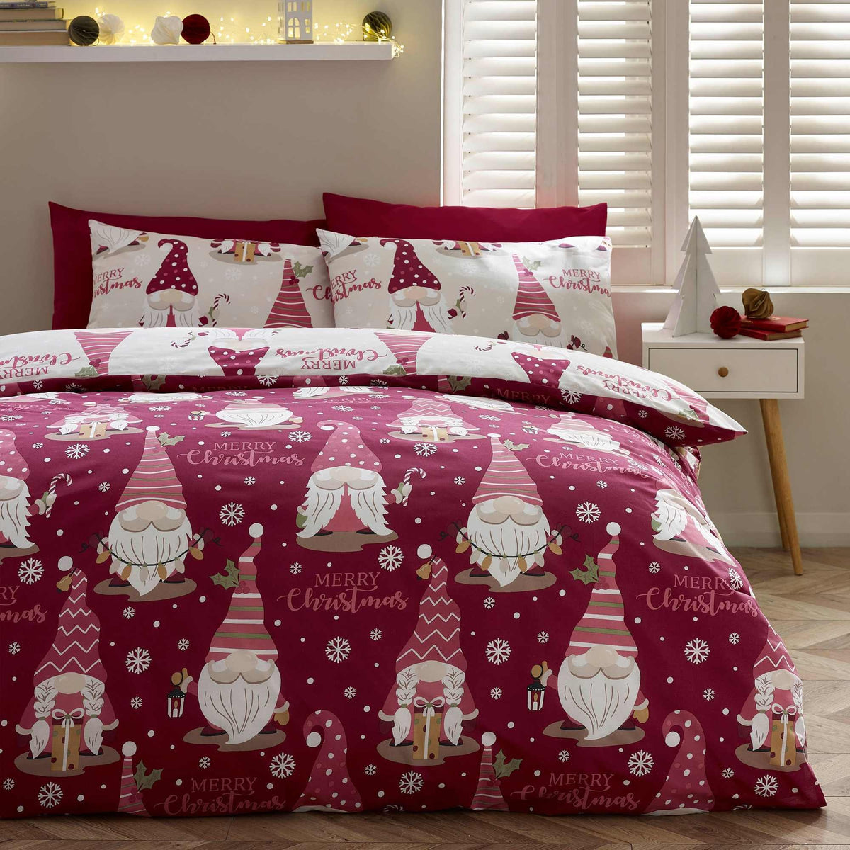 Christmas Gonks Plum Duvet Cover Set - Double