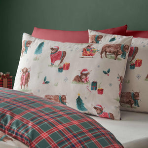 Christmas Highland Cow Natural Duvet Cover Set - Double