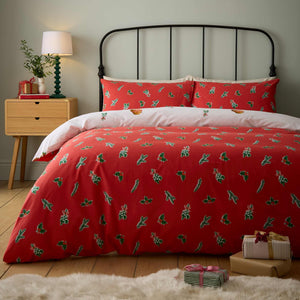 Christmas Robins Red Duvet Cover Set - Double