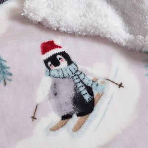 Christmas Sherpa Penguins Natural Throw