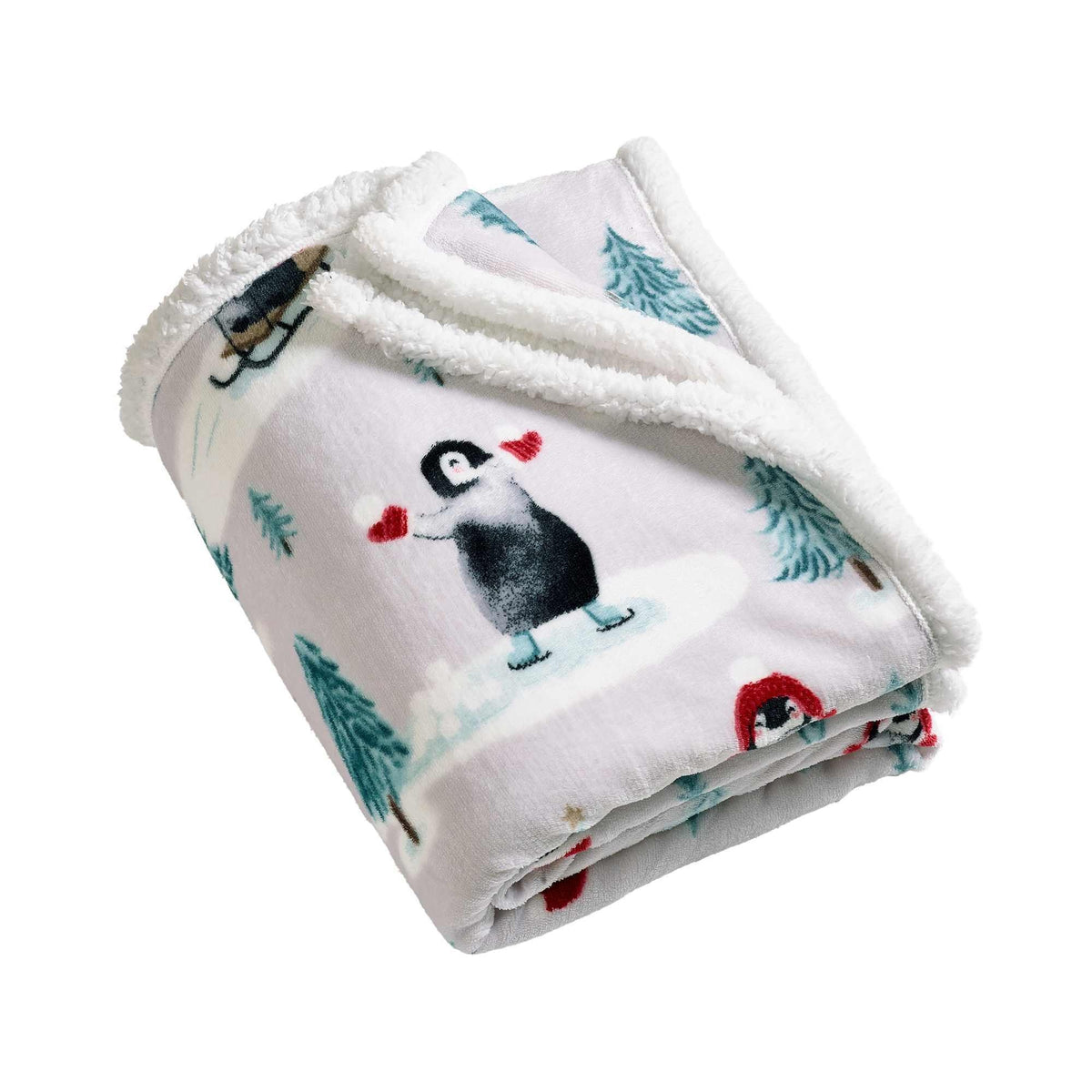 Christmas Sherpa Penguins Natural Throw
