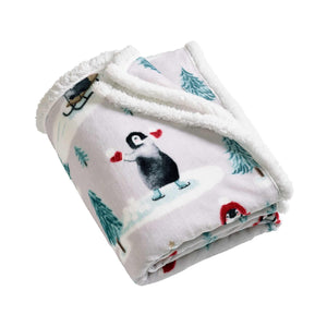 Christmas Sherpa Penguins Natural Throw