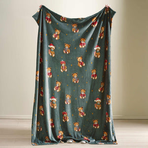 Christmas Tartan Teddy Bear Green Throw