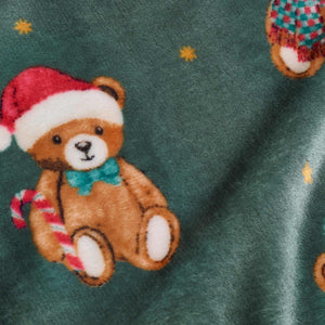 Christmas Tartan Teddy Bear Green Throw