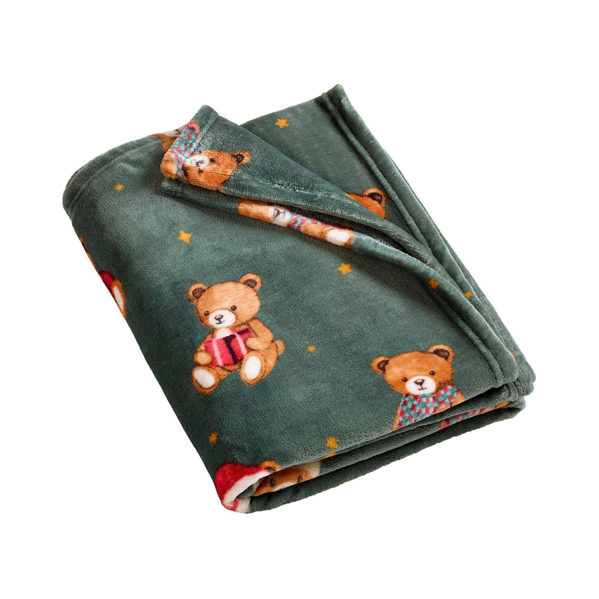 Christmas Tartan Teddy Bear Green Throw