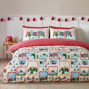 Christmas Town Natural Duvet Cover Set - Double