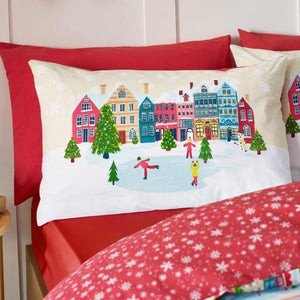Christmas Town Natural Duvet Cover Set - Double
