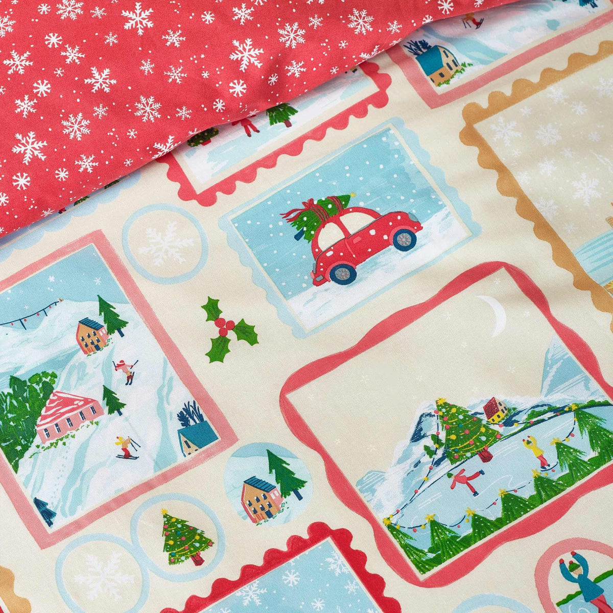 Christmas Town Natural Duvet Cover Set - Double