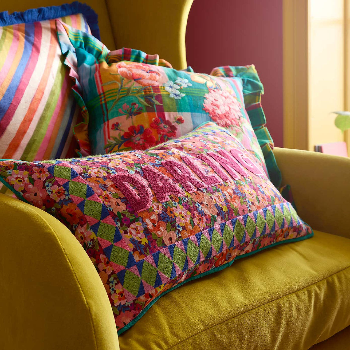 Darling Diagonal Stripe Bright Filled Cushion - 30 x 50cm