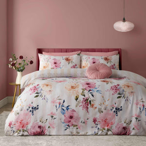 Floral Stripe Cream Duvet Cover Set - King