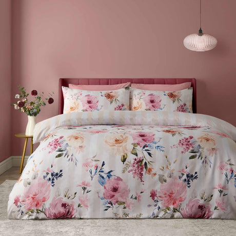 Floral Stripe Cream Duvet Cover Set - King - DUVET COVERS - Beattys of Loughrea